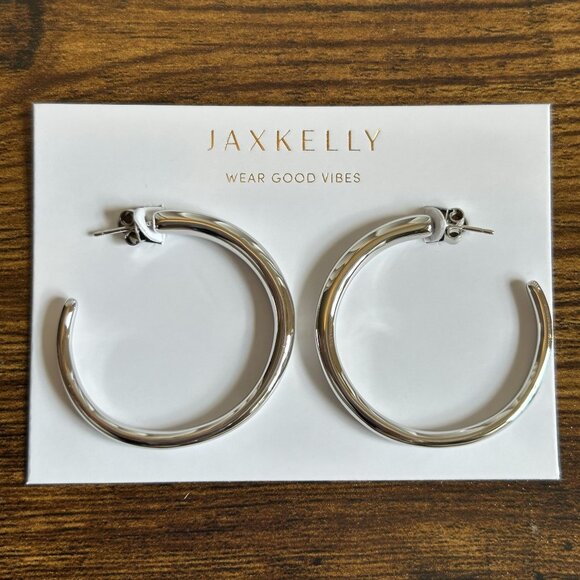 NEW Jax Kelly Everyday Hoops Silver Open Hoop Earrings Minimalist Hypoallergenic - Picture 1 of 8